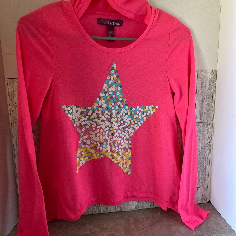 Epic Threads Girls Long Sleeve Pink w/ Sequin Heart. EUC